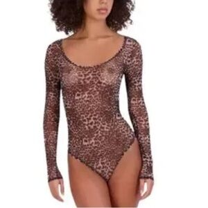Steve Madden Women's Long-Sleeve Mesh Leopard Bodysuit Size Lg. / NWT